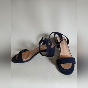 Dream Pairs Navy Open Toe Ankle Strap Wide 2 Inch Heel Sandals Sz8.5M